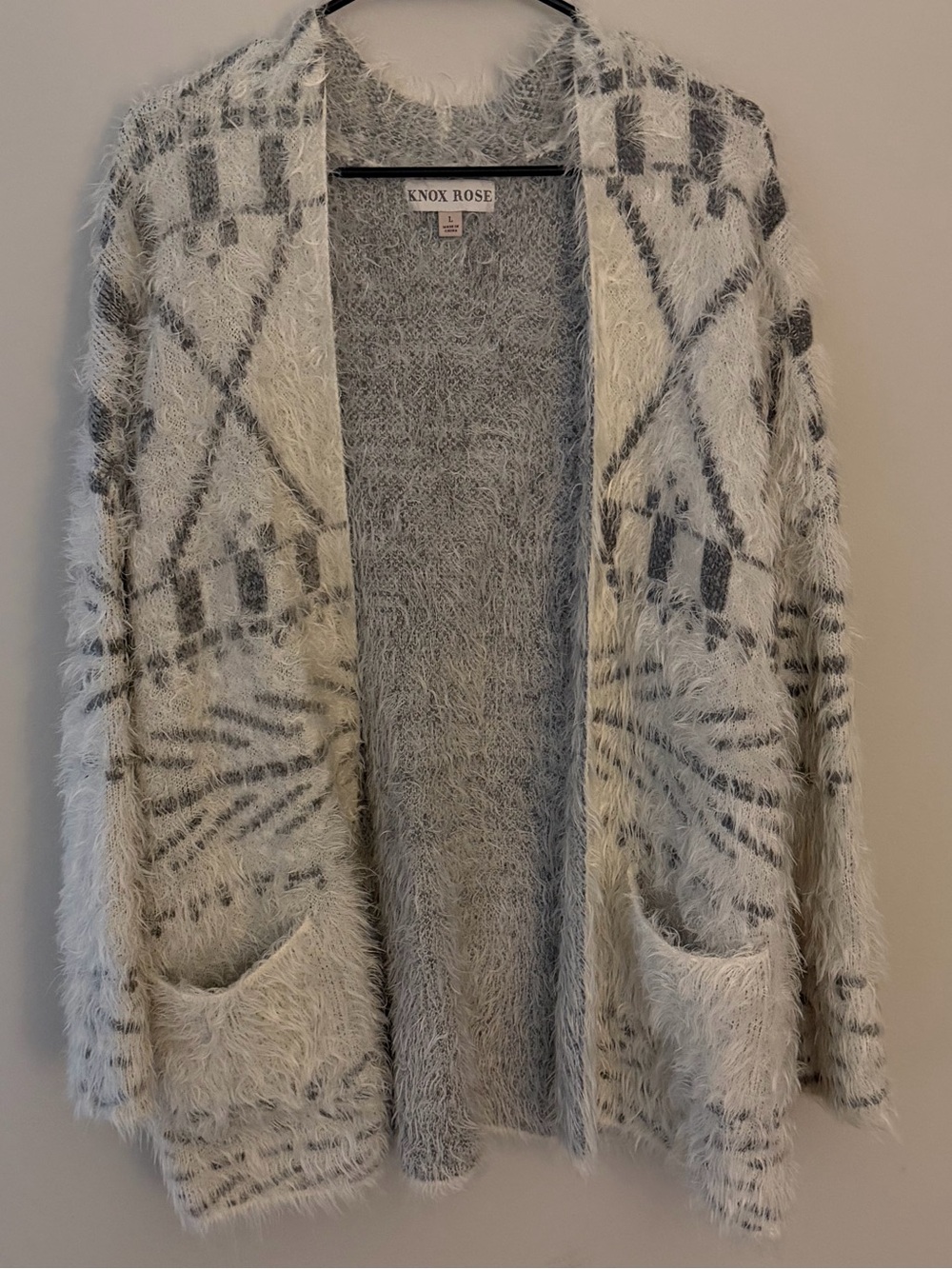 Knox Rose Cream & Gray Open Fuzzy Cardigan